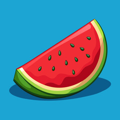 A Single Slice of Juicy Watermelon on Blue Background