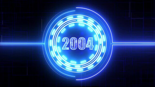 2004 text with screen effects of technological failures. Concept of counting years. Past year technology concept