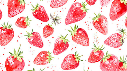 Watercolor pattern strawberries on white background