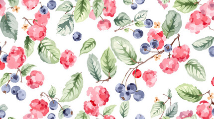 Seamless pattern of red, blue and purple berries on white background	