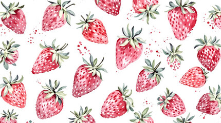 Watercolor pattern strawberries on white background