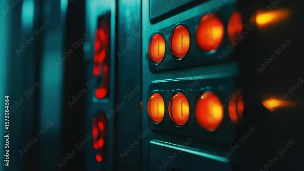 Poster a computer monitor with a yellow light on top of it. the yellow light is glowing brightly, illuminat