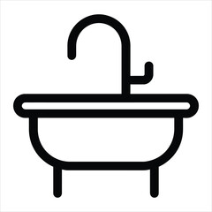 Bathtub with Faucet Clean Line Vector Icon EPS