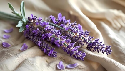 Fototapeta premium Elegant Lavender Bouquet on Soft Fabric