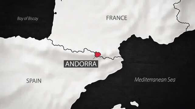 Andorra Map - Fast Zooming from World Map. Animated Motion Graphics Shape Map of the Andorra. 4K Resolution Stock Video for News, Vlogs etc.