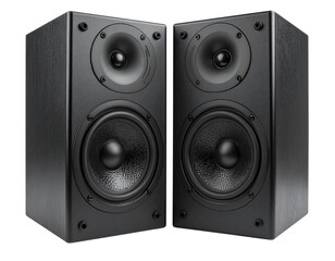 Fototapeta premium Pair of Black Music Audio Speakers Front View, Isolated on White PNG