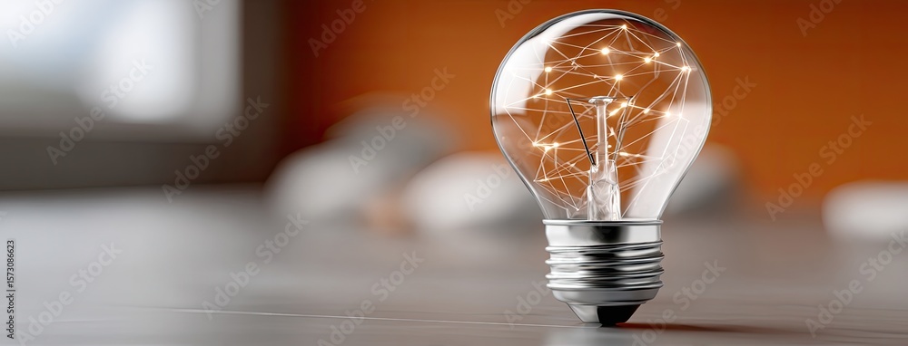 Poster glowing light bulb crafted from dots and lines represents endless creativity and innovation in techn