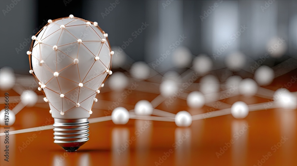 Poster glowing light bulb crafted from dots and lines represents endless creativity and innovation in techn