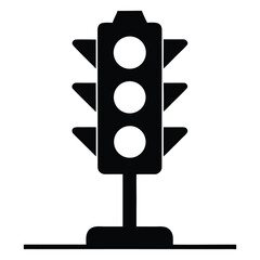 Black silhouette of a traffic light with three circles isolated on white background