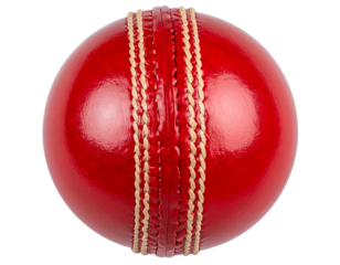Top View of Red Cricket Ball with Light Reflection and Curved Seam, PNG