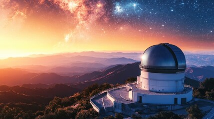 Advanced Telescope Observatory Overlooking Cosmic Landscape at Dusk