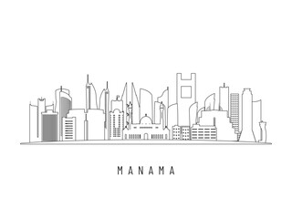 Detailed Manama skyline vector illustration. Manama buildings in line art style, perfect for modern designs.
