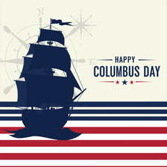 Columbus Day copy space Background Celebration with America flag and Columbus ship silhouette