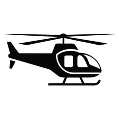 Black silhouette of a modern helicopter isolated on white background