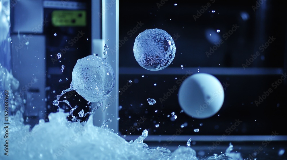 Poster experiment in zero gravity with water droplets in fluid dynamics