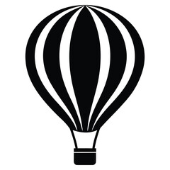Black hot air balloon silhouette with stripes isolated on white background