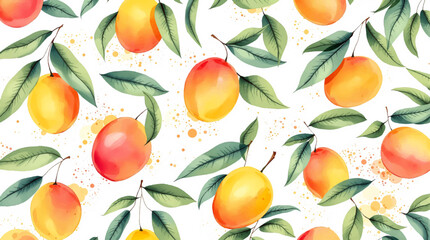 Watercolor background pattern mango on white background