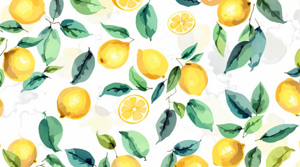 Lemon seamless border fruit illustration, cute citrus watercolor digital file on a white background close up	