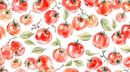 Watercolor background pattern tomatoes on white background
