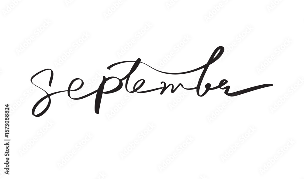 Poster september month tex t font calligraphy hand writtem lettering script black color object icon septemb