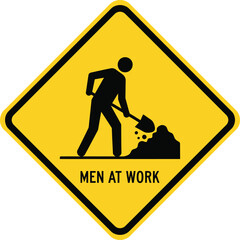 Yellow diamond sign depicting a black silhouette of a person digging with a shovel