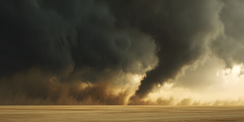 Dark Clouds and Desert Tornado at Sunset