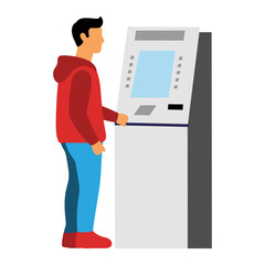 Man Using ATM Illustration. Flat Design