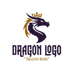 Luxurious Dragon Logo with Purple and Gold Crown for High-End Branding and Identity
