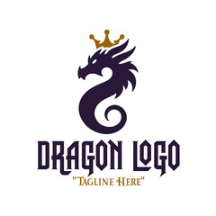 Fototapeta premium Creative Dragon Logo in Purple with Golden Crown for Fantasy and Royal Branding 