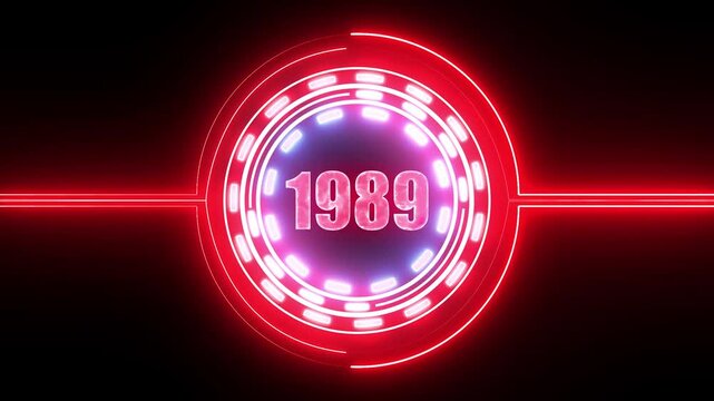 1989 text with screen effects of technological failures. Concept of counting years. Past year technology concept