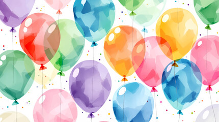 Watercolor balloons on a white background. Seamless pattern	