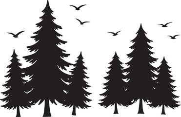 Obraz premium Collection of evergreen trees in a distinctive silhouette style