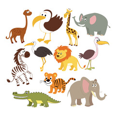 Cartoon Animal Collection with Wild Zoo Pets and Cute Creatures in Vector Set
