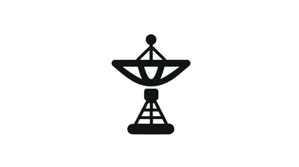 A sleek, minimalist satellite dish antenna icon against a stark transparent background, suitable for communications and technology designs.