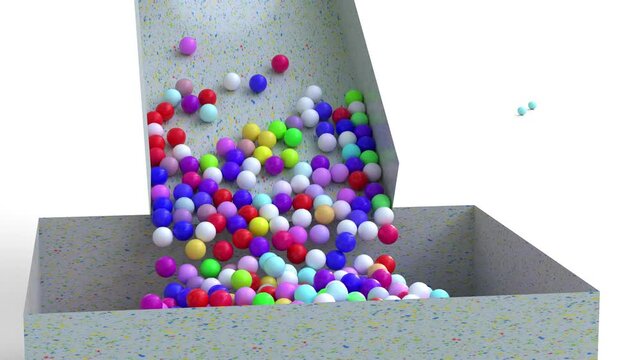 ball of bubble gums falling in box