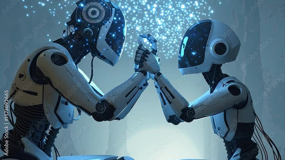 Poster robots engage in meaningful conversation in a serene environment