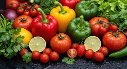 Vibrant Assortment of Fresh Colorful Organic Vegetables and Fruits for Healthy Eating