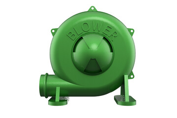 Eco-Friendly Modern Green Industrial Blower: High-Quality, Professional 3D Rendered Centrifugal Fan for HVAC, Ventilation, Air Quality, Exhaust and Climate Control Solutions. Isolated PNG, Transparent