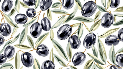 Watercolor pattern olives on white background

