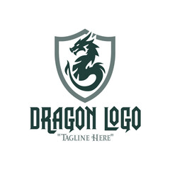 Legendary Green Dragon Logo with Gray Shield for Iconic Branding and Fantasy Identity
