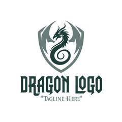 Fierce Green Dragon Logo with Gray Shield for Strong Branding and Fantasy Identity
