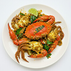 Delicious Poo Pad Pong Karee Isolated on White Background - High Detail 8K.