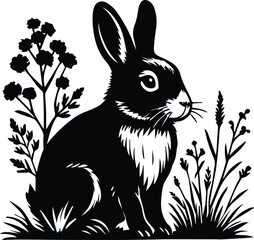 Bunny Rabbit in Wildflowers Vector – Cute Spring Animal Illustration for Nursery Decor, Stickers, and Cricut Crafts