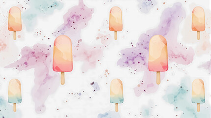 Watercolor pattern ice cream on a stick on white background