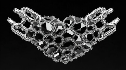 Heart Made of Black Gemstone and Silver Chain on Black Background