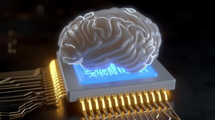 Futuristic Digital Brain on Microchip Showcasing Artificial Intelligence, Innovation, and Advanced Technology Integration for Cognitive Enhancement - Powered by Adobe