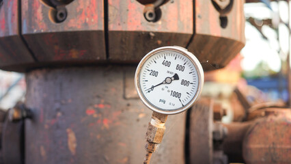 A pressure gauge which is installed on pipeline in refinery plant, using to monitoring process...