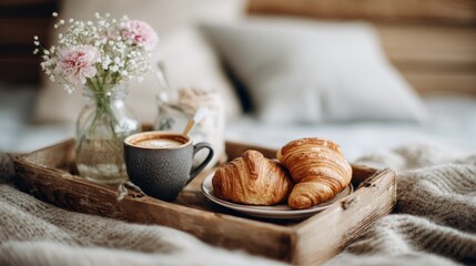 Cozy morning breakfast in bed