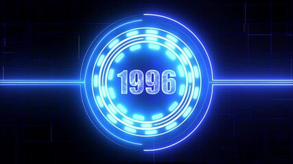 1996 text with screen effects of technological failures. Concept of counting years. Past year technology concept