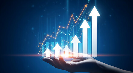 Hand Holding Growing Bar Graph Showing Exponential Business Growth and Success